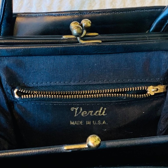 Vtg 60s black quilted leather snap close handbag - Picture 5 of 7